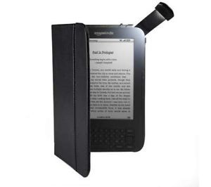 Lighted Black Leather Cover Case for Kindle 3 aka Kindle Keyboard