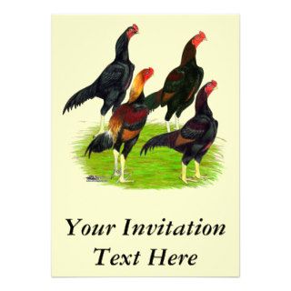 Oriental Game Fowl Quartet Personalized Invitations