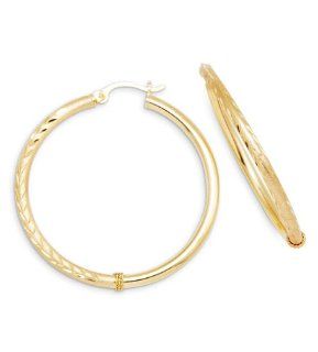 Womens Diamond Cut 14k Yellow Gold Round Hoop Earrings: Jewelry