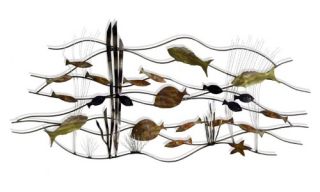 Swimming Metallic Fish Wall Decor   50W x 23H in.   Wall Sculptures and Panels