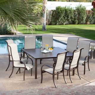 Del Rey Deluxe Padded Sling Square Aluminum Dining Set   Seats 8   Patio Dining Sets
