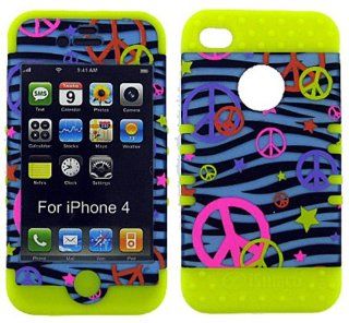 3 IN 1 HYBRID SILICONE COVER FOR APPLE IPHONE 4 4S HARD CASE SOFT YELLOW RUBBER SKIN ZEBRA PEACE YE TE321 S KOOL KASE ROCKER CELL PHONE ACCESSORY EXCLUSIVE BY MANDMWIRELESS: Cell Phones & Accessories