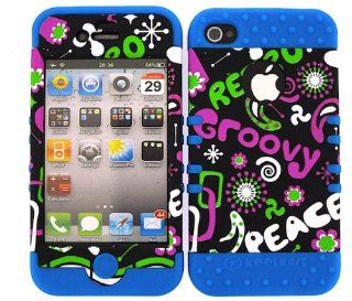 3 IN 1 HYBRID SILICONE COVER FOR APPLE IPHONE 4 4S HARD CASE SOFT LIGHT BLUE RUBBER SKIN GROOVY PEACE LB TE387 KOOL KASE ROCKER CELL PHONE ACCESSORY EXCLUSIVE BY MANDMWIRELESS: Cell Phones & Accessories