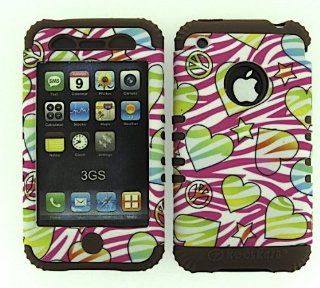 3 IN 1 HYBRID SILICONE COVER FOR APPLE IPHONE 3G 3GS HARD CASE SOFT BROWN RUBBER SKIN ZEBRA PEACE CF TE428 KOOL KASE ROCKER CELL PHONE ACCESSORY EXCLUSIVE BY MANDMWIRELESS: Cell Phones & Accessories