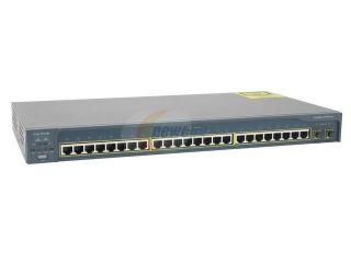 CISCO WS C2950SX 24 10/100Mbps + 1000Mbps Catalyst 2950 Switch 24 10/100 Mbps ports with two fixed 1000BASE SX uplinks 8000 MAC Address Table 8 MB packet buffer memory architecture shared by all ports
16 MB DRAM and 8 MB Flash memory Buffe