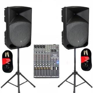 Mackie TH 15A Active DJ Powered THUMP Speakers, Mixer, Stands and 