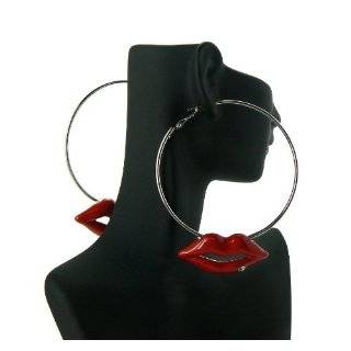 Basketball Wives POParazzi Inspired Red Lip Hoop Earrings QE1295RED 