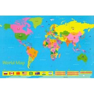   What A World Map Panel Blue Fabric By The Panel Arts, Crafts & Sewing