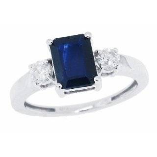 Platinum 3 Stone Triangle Trillion Diamond & Emerald Cut Sapphire Ring 
